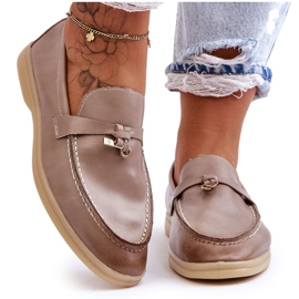 Kvinders grå læderindsats loafers beige