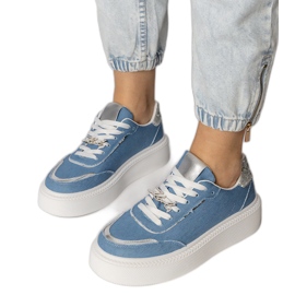 Denim sneakers dekoreret med glitter og zirkoner blå