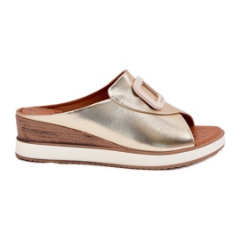 Kvinders læder flip flops på Artiker 56C2146 kile gylden