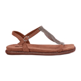 Flad elegante kvinders sandaler med artiker 56C1365 krystaller brune