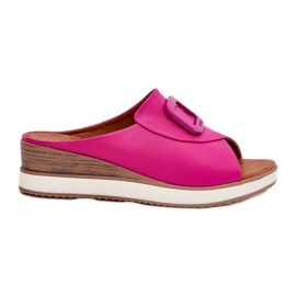 Women's Leather Flip Flops Artiker 56C2147 Fuchsia lyserød