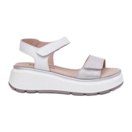 S.Barski Women's Leather Sandals Platform og Velcro Wedges S. Barski LR51-543 Sølv