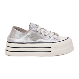 Kvinders læder -sneakers på GoE RR2N4108 Silver Platform sølv