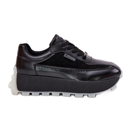 Big Star Kvinders læder-sneakers på den store stjerne RR274873 Hi-Polish System Black Platform sort