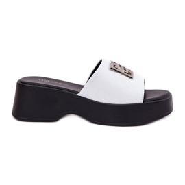 Kvinders læder flip flops med en Vinceza 79526 hvid