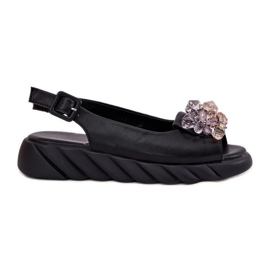 Kvinders lædersandaler med Artiker 54C1628 Crystals Black sort