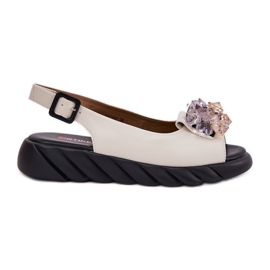 Kvinders lædersandaler med Artiker 54C1627 Crystals Beige