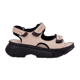 Kvinders lædersandaler med velcro Artiker 56C0471 Beige