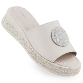 Kvinders læder flip flip flops med jakker beige filippo 6987