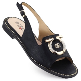S.Barski Flade kvinders sandaler med dekoration Czarne S. Barski Kv51-003 sort