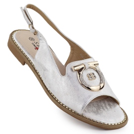 Kvinders flade sandaler med en ornament sølv S.Barski Kv51-003
