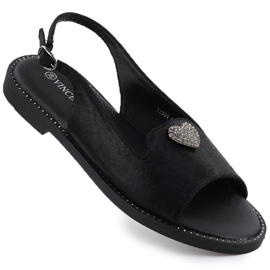Flade kvinders sandaler med dekoration sort Vinceza 17384