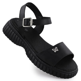 Kvinders lædersandaler på en tyk sål med en Butterfly Black Filippo DS6811 sort
