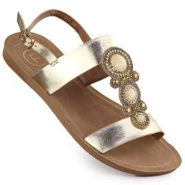 Flade kvinders sandaler med en gylden metallisk ornament filippo DS6882