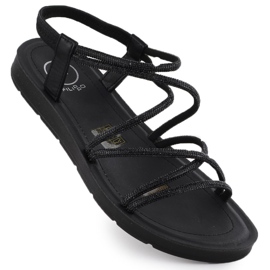 Kvinders sandaler med romaner med kubiske zirkoner Black Filippo DS6884 sort