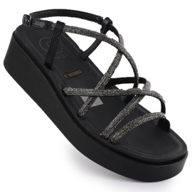 Kvinders sandaler romersk kile med zirkoner sort filippo DS6898