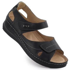 Komfortable Womenys Black Helios 139 læder velcro sandaler sort