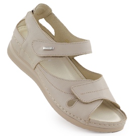 Ekri Helios 139-10 læder velcro læder sandaler beige