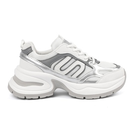 Hvide kvinders sneakers med sølvindsatser