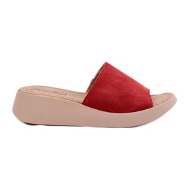 Kvinders ruskind flip flops på Panto Fino RR267040 kile rød