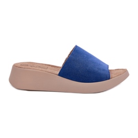 Kvinders ruskind flip flops på Panto Fino RR267041 Blue Wedge blå
