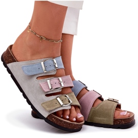 Kvinders ruskind flip flops med panto fino RR267034 blå spænder