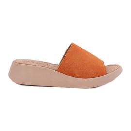Kvinders ruskind flip flops på Panto Fino RR267039 kile orange
