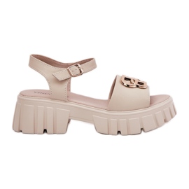 Vinceza Kvinders lædersandaler med en gylden detalje af Vincez 79541 beige