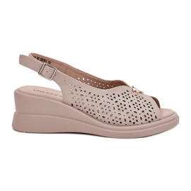 Læder Openwork Women's Sandals til Vinceza 79529 Beige