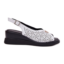 Læder Openwork Women's Sandals på Vinceza 79529 kile hvid