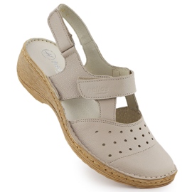 Læder komfortable kvinders sandaler fulde af Ekri Helios 150.10 beige