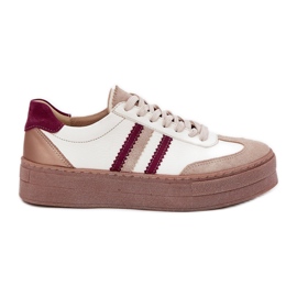 Kvinders læder-sneakers på Zazoo N1234 beige-bordplatform