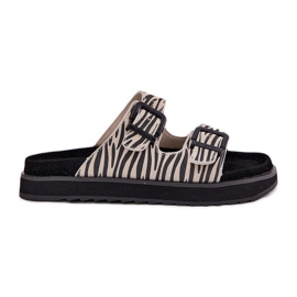Kvinders ruskind flip flops med d.franklin DFSH405002 zebra spænder beige