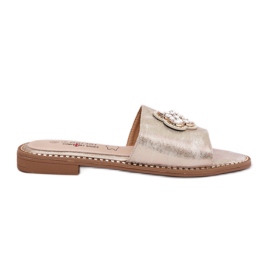 S.Barski Flathælede kvinder flip flops med en dekorativ detalje S. BARSKI KV51-087 PLN gylden