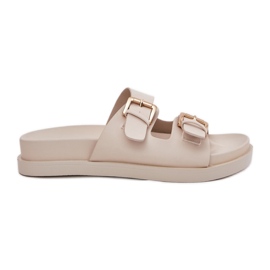 EVento Kvinders flip flops med gyldne spænder beige