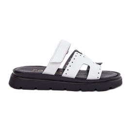 Malede kvinders læder flip flops på Zazoo 40440 White Platform hvid
