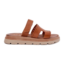 Kvinders naturlige læder flip flops på Zazoo 40440 -platformen Brown brun