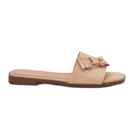 Inna Flad -hælede kvinder flip flops med en bue beige