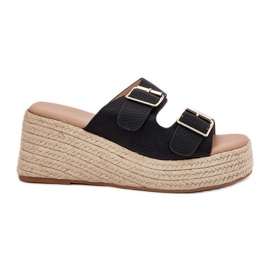 Inna Kvinders flip flops med kile med fletning og sorte klemmer