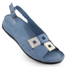 Læder kvinders komfortable sandaler til blå kiler T.Sokolski L25-178