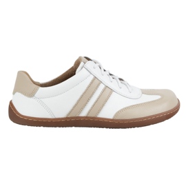 Olivier Barfodet kvinders minimalistiske lædersko 1287 Hvid med beige sneakers