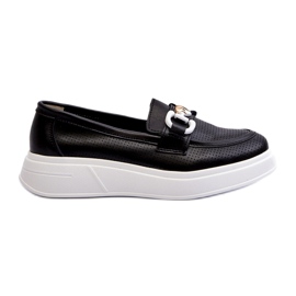 S.Barski Women's Leather Loafers på Platforma Czarne S. Barski LR720 med et ornament sort