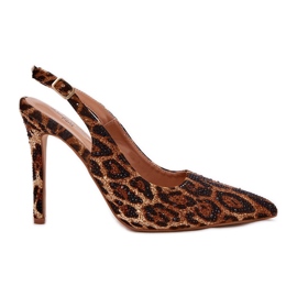 Inna Dekorerede sandaler på et leopardprint med høj hæl brun
