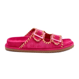 Inna Kvinders flip flops med spænder og en dekorativ fald af fuchsia lyserød