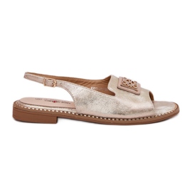 S.Barski Elegant kvinders flade sandaler med et ornament af S. Barski Kv51-082 guld gylden