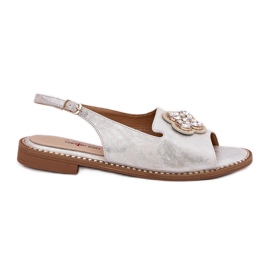 S.Barski Flathælede kvinders sandaler med en dekorativ detalje S. BARSKI KV51-080 Sølv