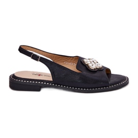 S.Barski Flathælede kvinders sandaler med en dekorativ detalje S. BARSKI KV51-080 Sort