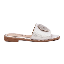 S.Barski Fladhælede kvinder flip flops med en ornament S. barski kv51-013 sølv