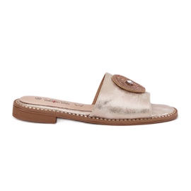 S.Barski Flathælede kvinder flip flops med et ornament af S. barski Kv51-013 Zloty gylden