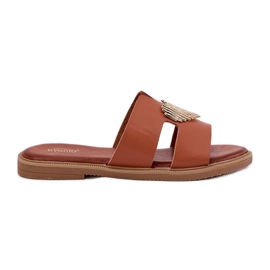 EVento Flat -Hælede kvinders flip flops med en gylden dekorationskamel brun